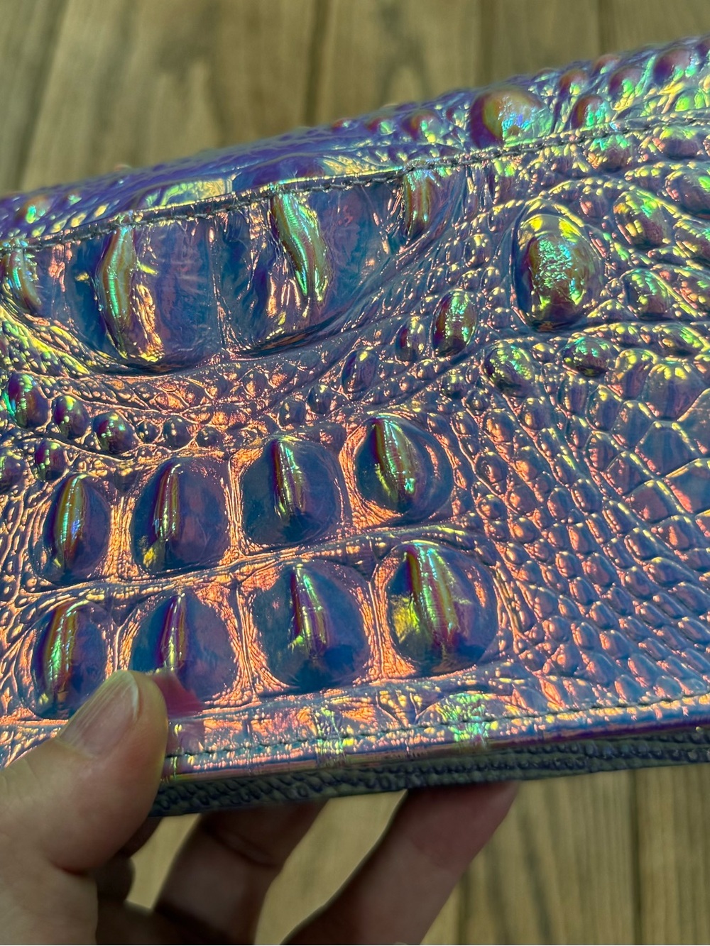 Brahmin Minuette Iridescent Croc-Embossed Clutch in Pink, Purple & Green - Picture 13 of 16